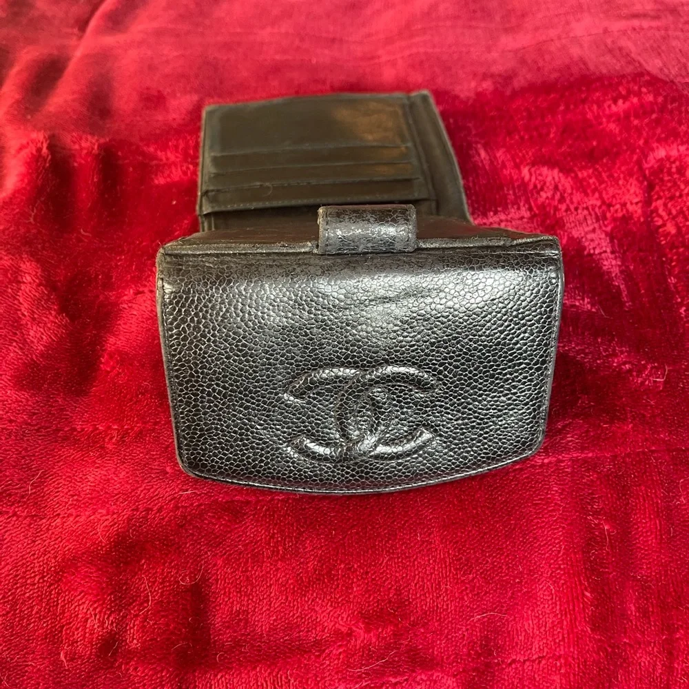 Chanel Black Caviar Leather Double Compact Wallet Vintage Gorgeous Condition - Picture 12 of 15